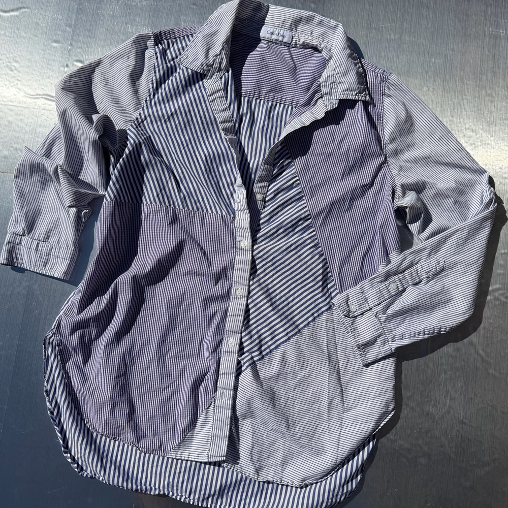 Striped Patchwork Button-Up Shirt - image 1